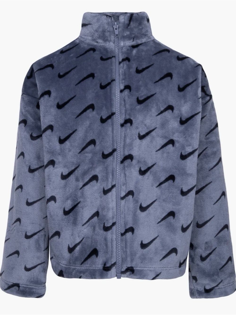 Boys Nike Sportswear Jacket Bomber Coat grey Faux Fur AOP Swoosh Sizes full zip
